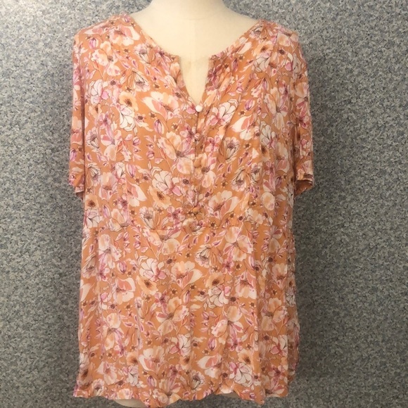 JONES New York Orange/Pink Floral Top Size 1XL T274 - Picture 1 of 6